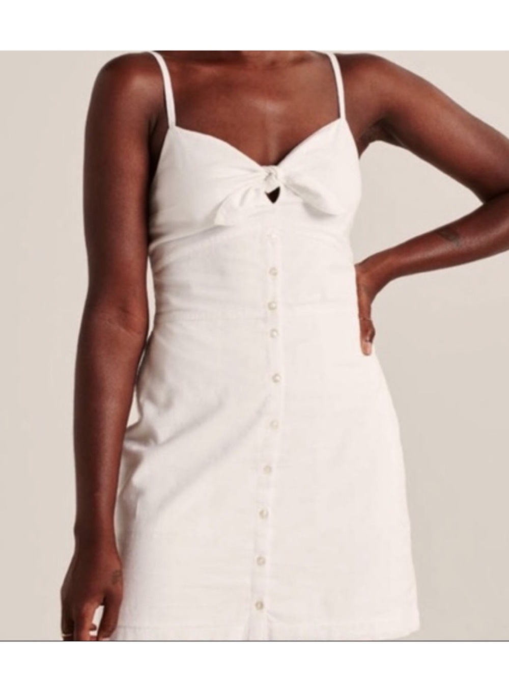 Abercrombie & Fitch White Tie-Front Button Mini Dress